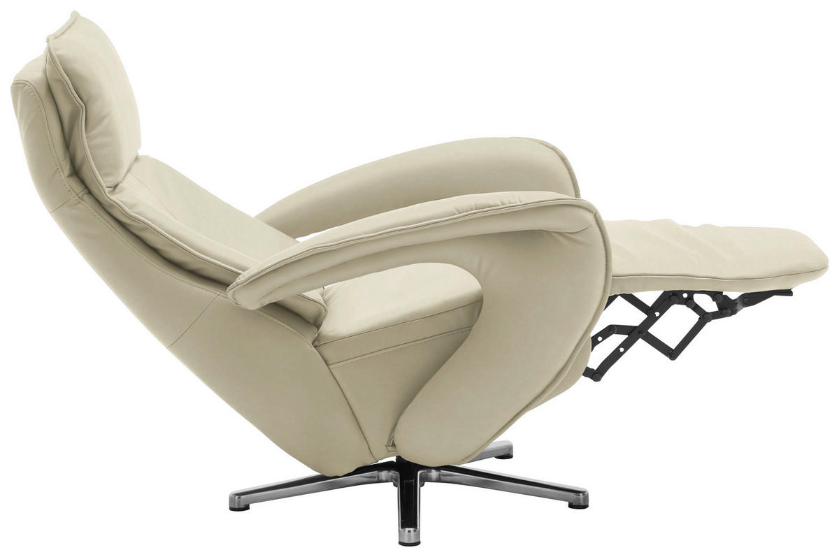 RELAXSESSEL in Leder Creme, Naturfarben  - Chromfarben/Creme, Design, Leder/Metall (77/110/87cm) - Valdera