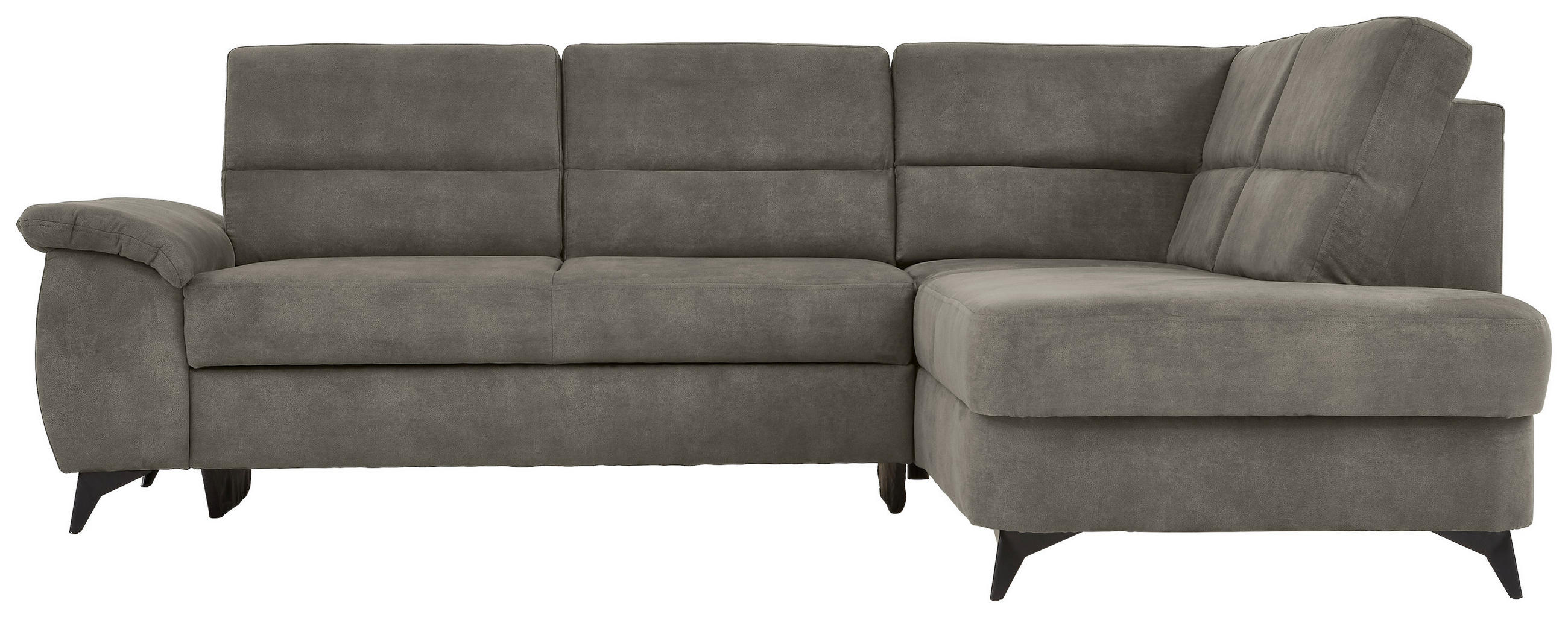 Wohnlandschaft inkl.Funktionen Hellgrau Lederlook - Hellgrau/Schwarz, KONVENTIONELL, Textil/Metall (257/194cm) - Cantus