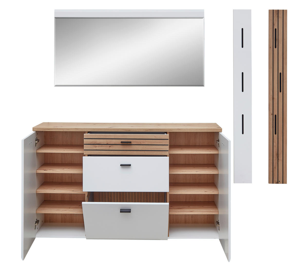 GARDEROBE  in 222/180/34 cm  - Weiss/Schwarz, Design, Glas/Holzwerkstoff (222/180/34cm) - Livetastic