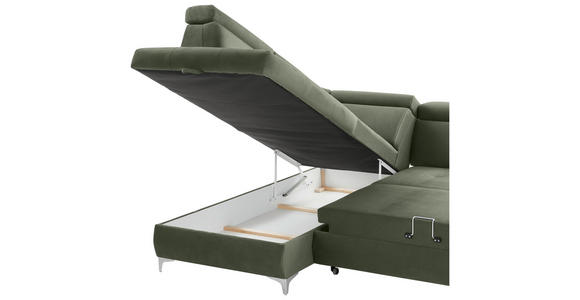 ECKSOFA in Mikrofaser Olivgrün  - Chromfarben/Olivgrün, KONVENTIONELL, Textil/Metall (206/271cm) - Carryhome