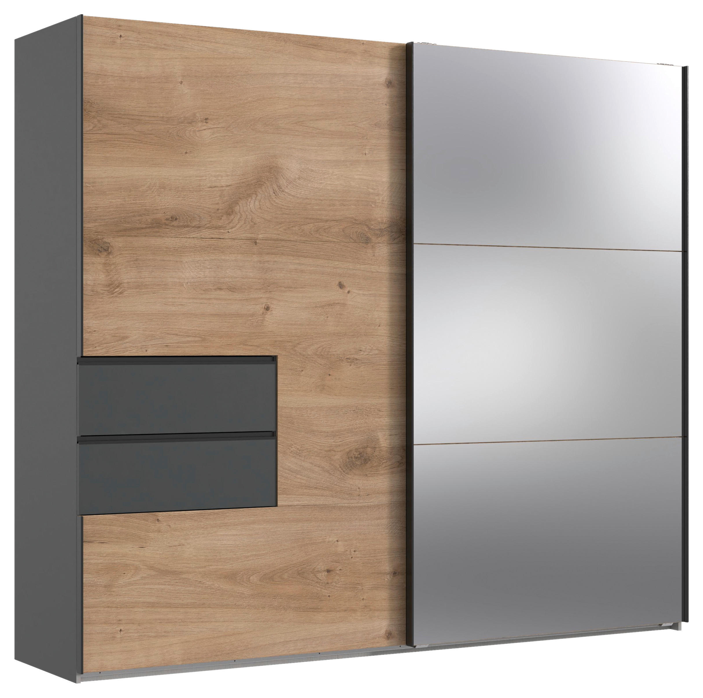 SCHWEBETÜRENSCHRANK Graphitfarben, Eichefarben 2 Tür(en)  - Eichefarben/Schwarz, MODERN, Glas/Holzwerkstoff (250/216/65cm) - Stylife