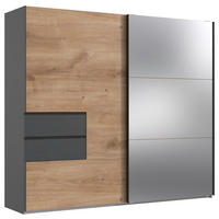 SCHWEBETÜRENSCHRANK Graphitfarben, Eichefarben 2 Tür(en)  - Eichefarben/Schwarz, MODERN, Glas/Holzwerkstoff (250/216/65cm) - Stylife