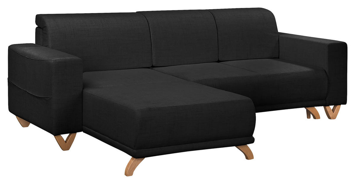 ECKSOFA Bella Schwarz Textilgeflecht  - Wengefarben/Schwarz, Design, Holz/Textil (257/174cm) - Livetastic