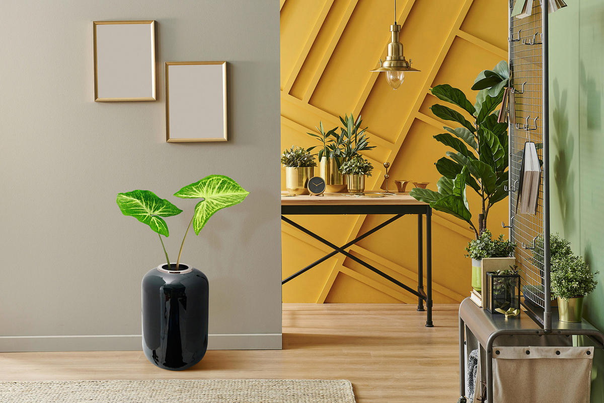 VASE  - Dunkelgrün/Silberfarben, Trend, Metall (24/24/50cm) - Kayoom