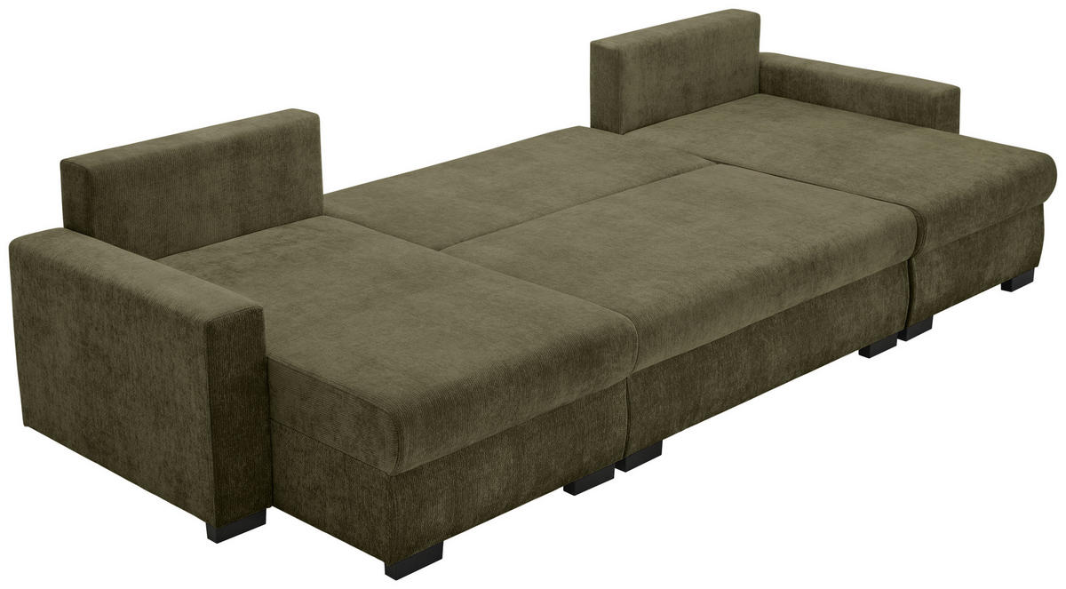 WOHNLANDSCHAFT Olivgrün Chenille  - Schwarz/Olivgrün, KONVENTIONELL, Kunststoff/Textil (140/328/140cm) - Ti'me