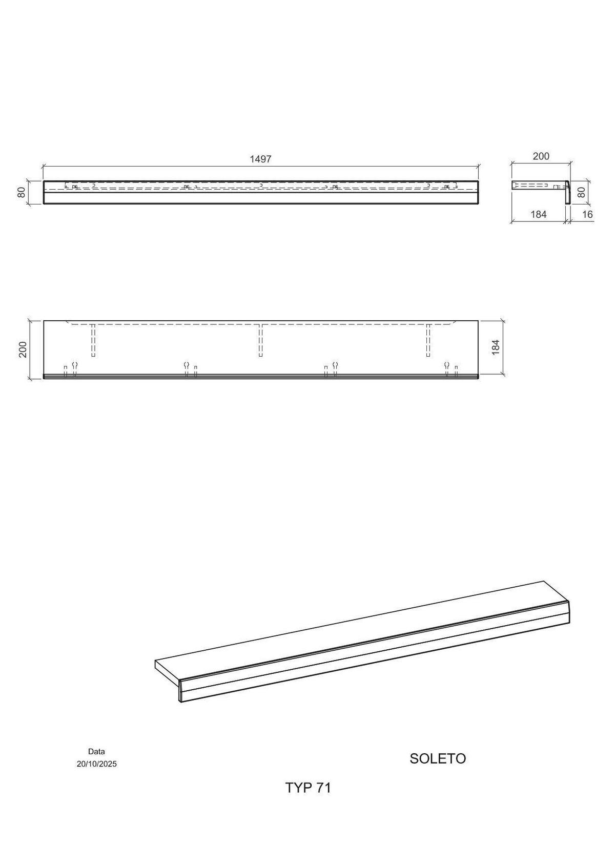 WANDBOARD in 150/8/20 cm Eichefarben  - Eichefarben, Design, Holzwerkstoff (150/8/20cm) - MID.YOU