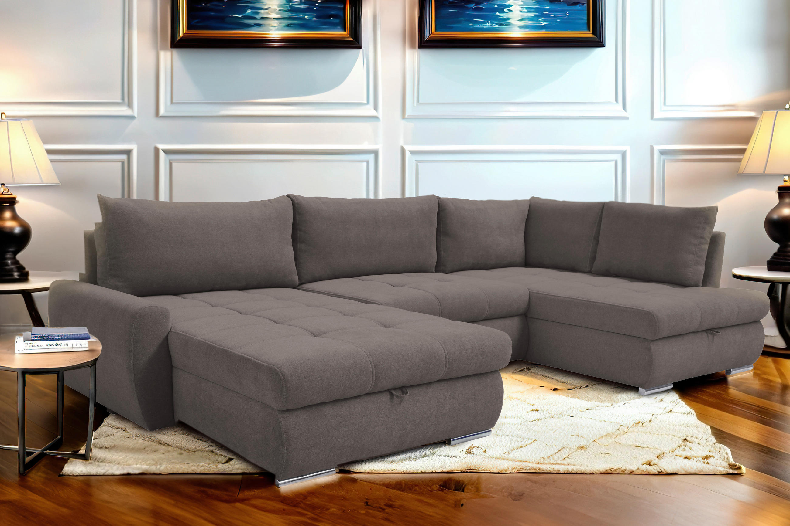 ECKSOFA Graubraun Velours  - Chromfarben/Graubraun, Design, Kunststoff/Textil (174/322/173cm) - Livetastic