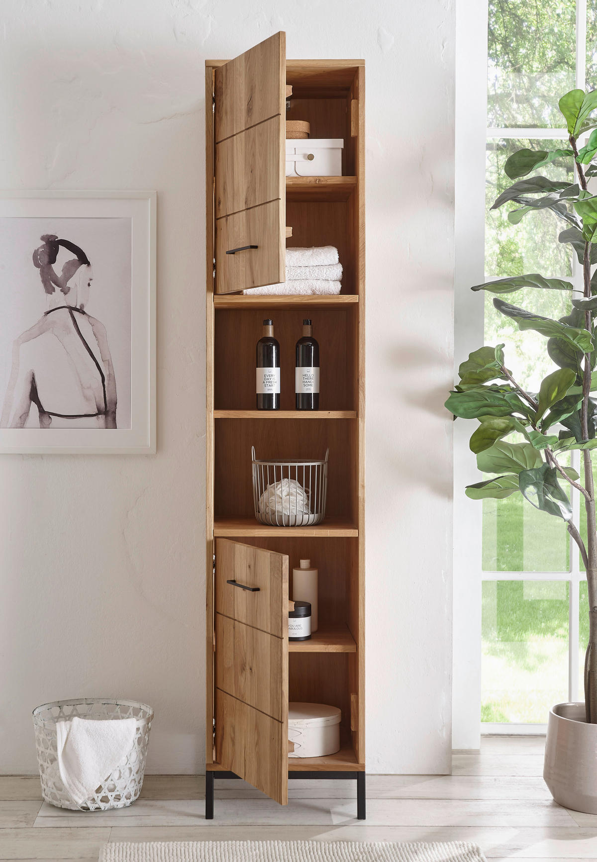 HOCHSCHRANK 40/190/35 cm  - Wildeiche/Schwarz, Basics, Holz/Metall (40/190/35cm) - Linea Natura