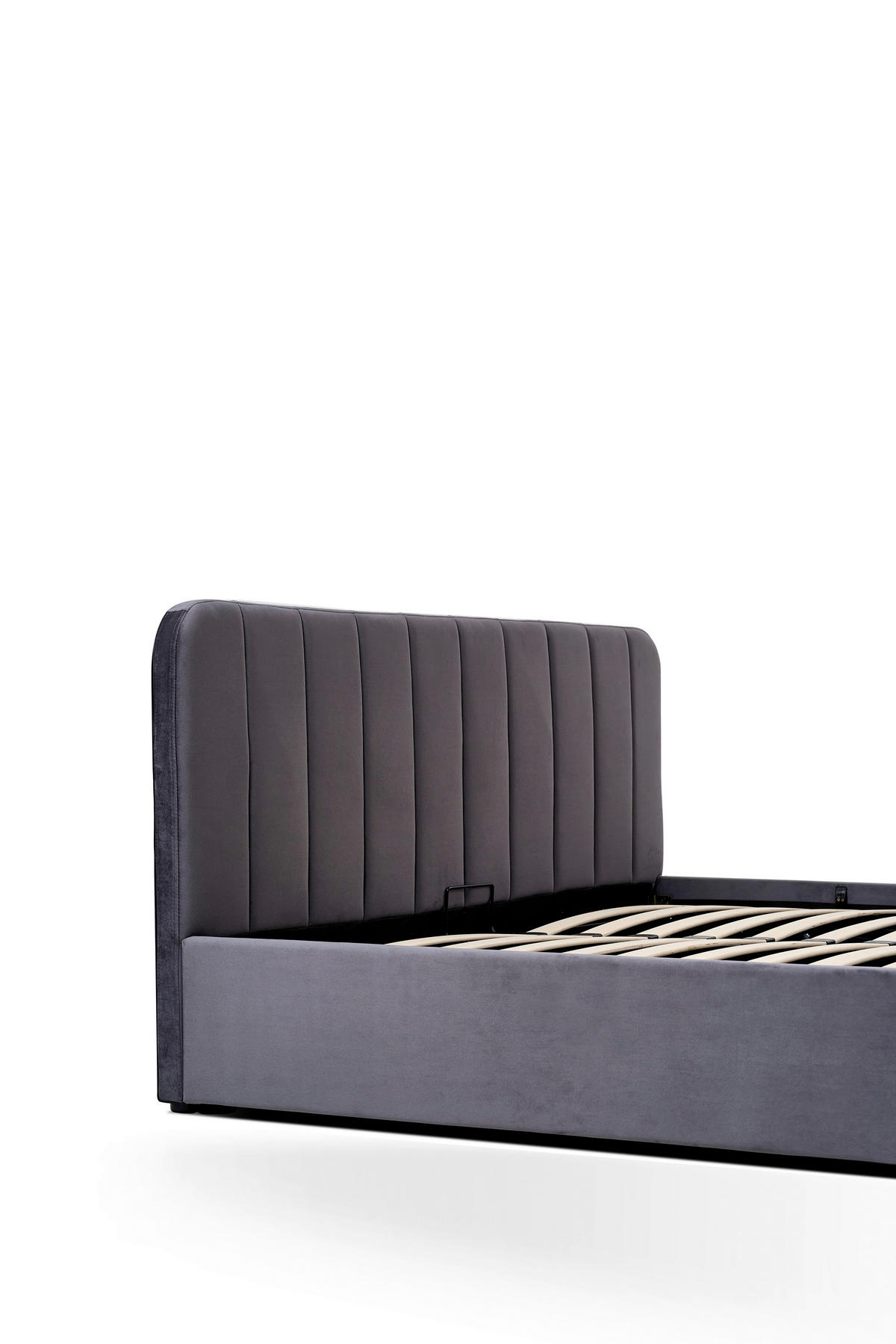 POLSTERBETT 140/200 cm, inkl. gepolstertes Kopfteil, Lattenrost, Bettkasten,  in Grau  - Schwarz/Naturfarben, Design, Holz/Kunststoff (140/200cm) - Boxxx