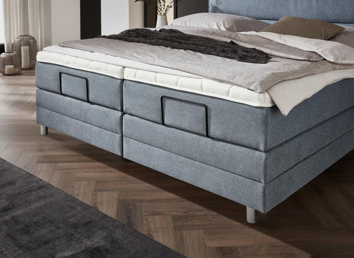 BOXSPRINGBETT 180/200 cm  in Graublau  - Chromfarben/Graublau, KONVENTIONELL, Holz/Kunststoff (180/200cm) - Voleo