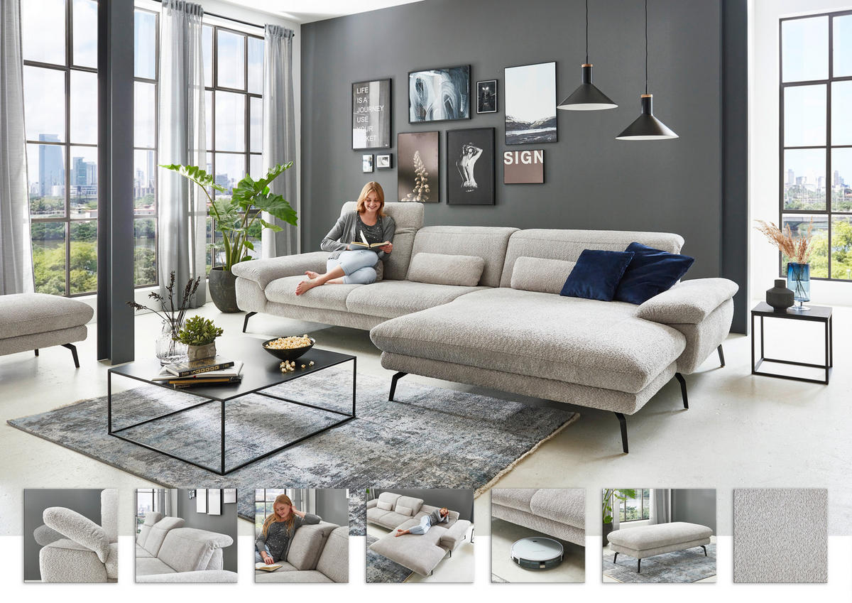 SJEDEĆA GARNITURA tekstil  srebrne boje   - srebrne boje/crna, Moderno, tekstil (345/191cm) - Beldomo Comfort
