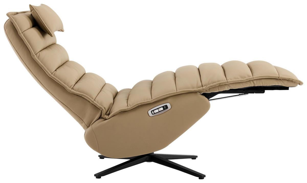 RELAXSESSEL Lederlook Echtleder Relaxfunktion, Fußteilverstellung, Nackenkissen    - Taupe/Schwarz, Design, Leder/Textil (68/108/84cm) - Stylife