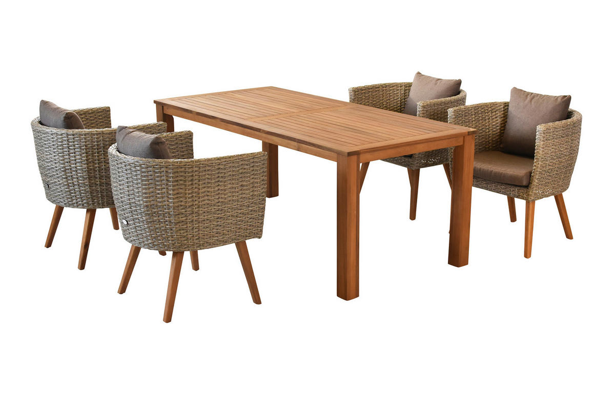 GARTENTISCHGRUPPE AkazieHartholz Aluminium  - Beige/Braun, KONVENTIONELL, Holz/Kunststoff - Gardenson