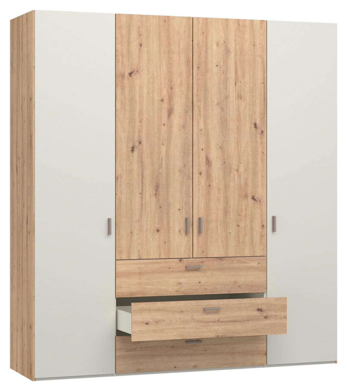KLEIDERSCHRANK 203/220/59 cm,  in Creme, Weiß, Eiche Artisan, 4-türig  - Hellbraun/Creme, Design, Holzwerkstoff/Metall (203/220/59cm) - Jutzler
