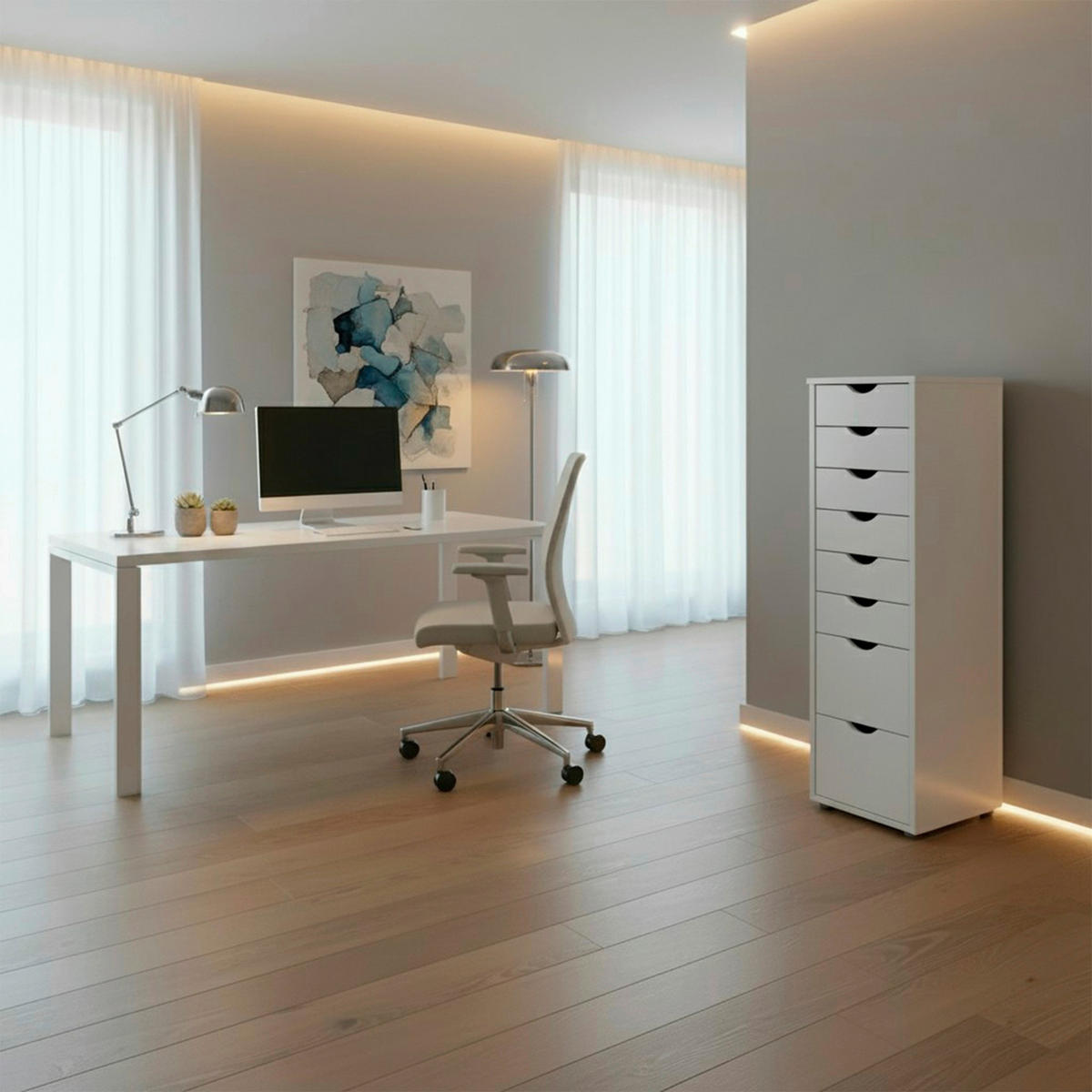KOMMODE GENOVA, 34/102/39 cm, 8 Schublade(n)  - Silberfarben/Weiß, Design, Holz/Kunststoff (34/102/39cm) - Livetastic