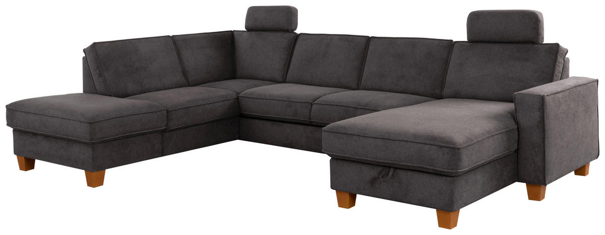 WOHNLANDSCHAFT in Flachgewebe Dunkelgrau  - Eichefarben/Dunkelgrau, Konventionell, Holz/Textil (213/309/161cm) - Sit & More