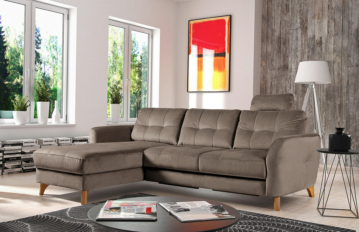 ECKSOFA in Samt Beige  - Beige/Buchefarben, Design, Holz/Textil (168/238cm) - Livetastic
