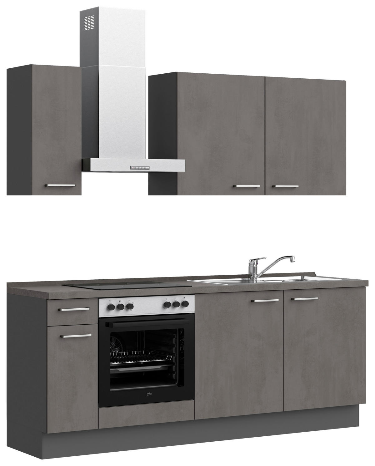 KÜCHENBLOCK Riva 210 cm  in Schieferfarben  - Schieferfarben/Edelstahlfarben, MODERN, Holzwerkstoff/Metall (210cm) - Nobilia