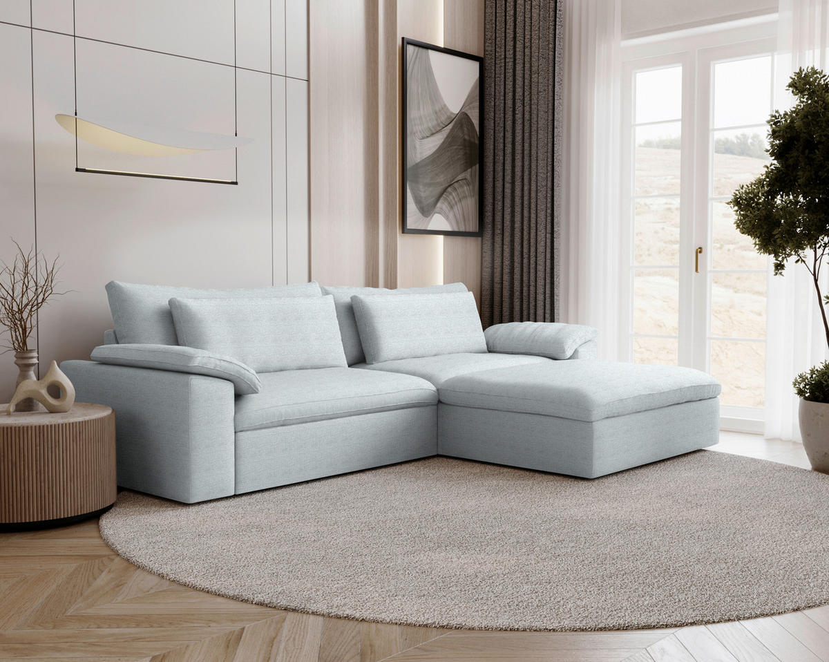 ECKSOFA  Chenille Grauweiss  - Schwarz/Grauweiss, Modern, Kunststoff/Textil (306/198cm) - Carryhome
