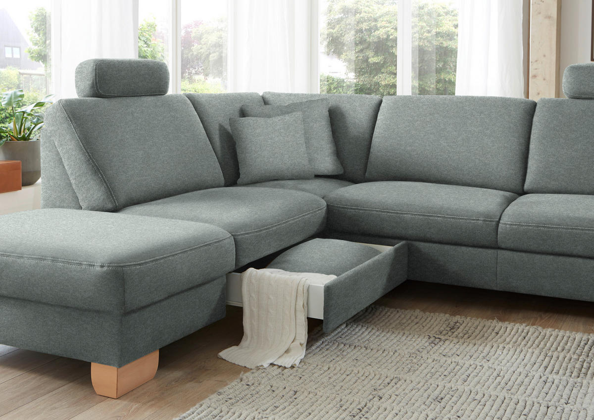 ECKSOFA in Mikrofaser Grau  - Wildeiche/Beige, Konventionell, Holz/Textil (236/286cm) - Voleo