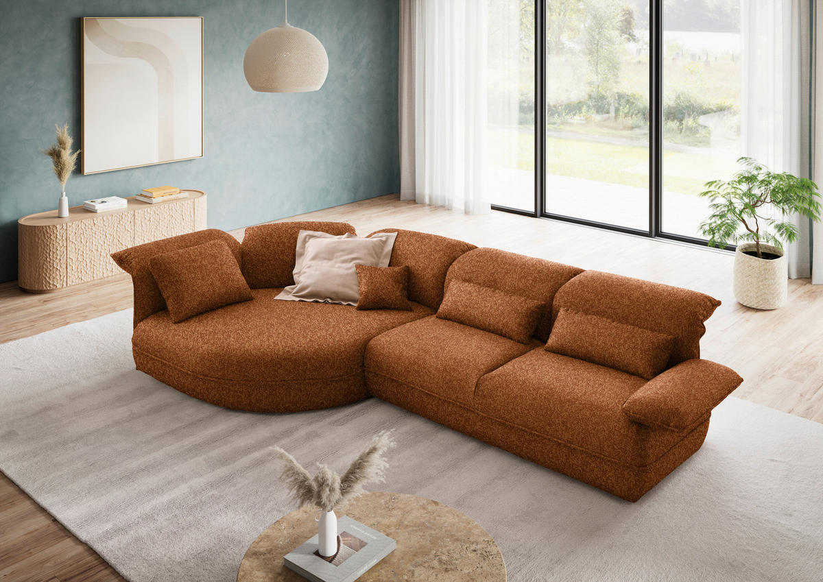 ECKSOFA  in Chenille Rostfarben  154/343 cm  - Rostfarben/Schwarz, Design, Kunststoff/Textil (154/343cm) - Koinor