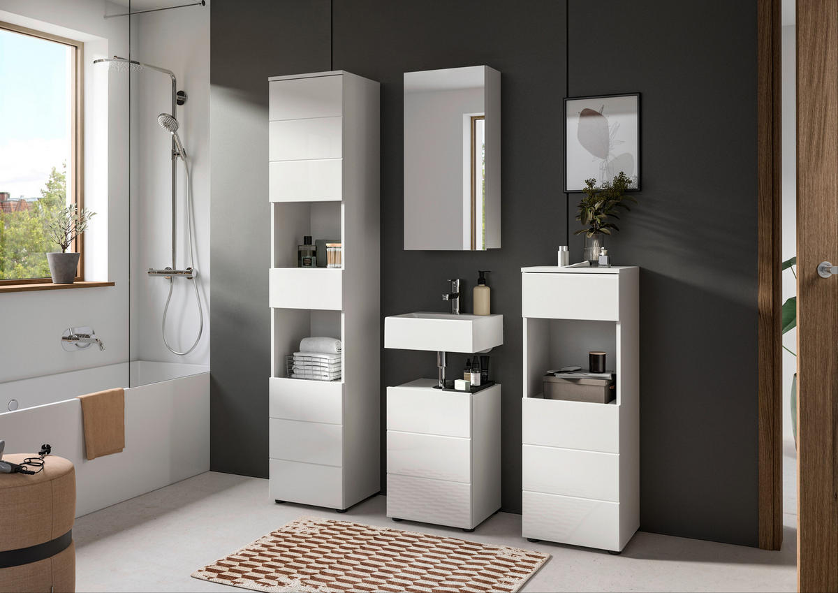 BADEZIMMER 4-teilig  in 114 cm  - Weiß Hochglanz/Schwarz, MODERN, Holzwerkstoff/Kunststoff (114cm) - MID.YOU