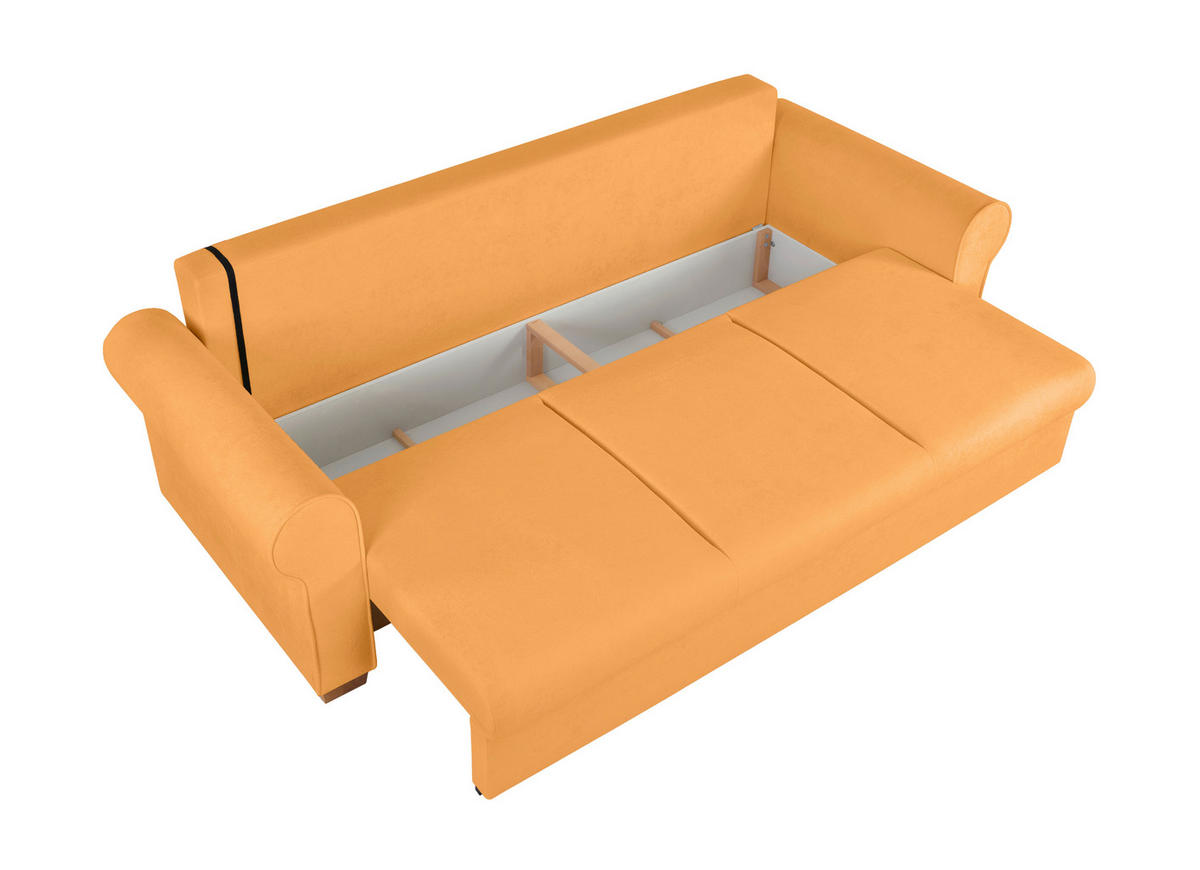 SCHLAFSOFA in Bouclé Gelb  - Gelb/Buchefarben, Design, Holz/Textil (240/94/98cm) - MID.YOU