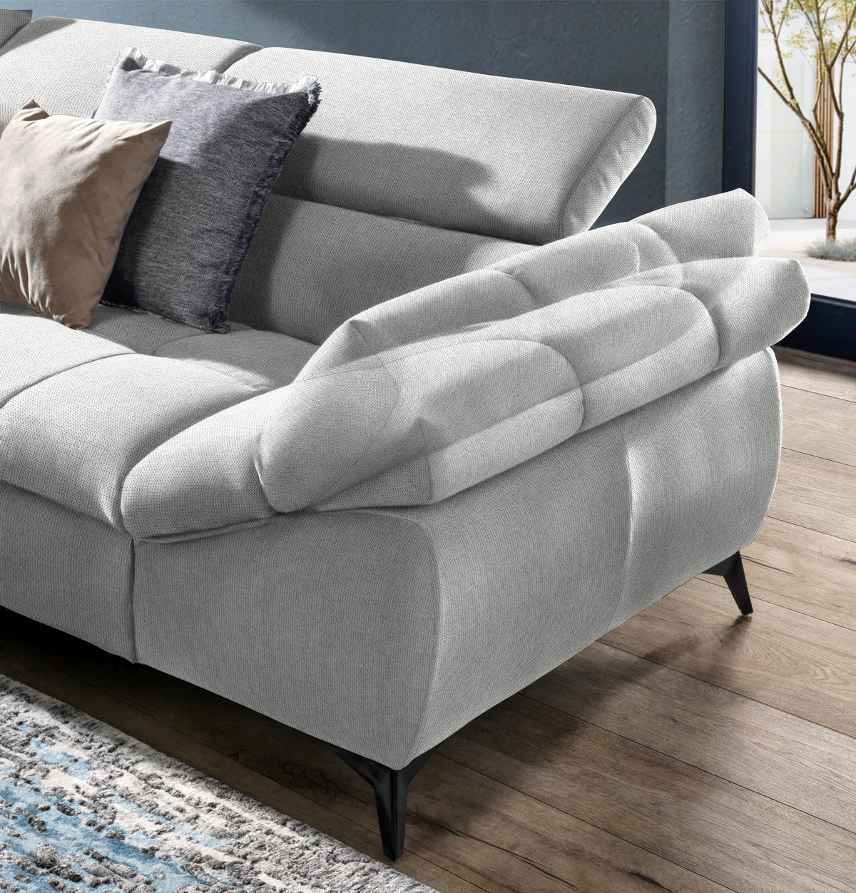 ECKSOFA in Mikrofaser Hellgrau  - Hellgrau/Schwarz, Design, Kunststoff/Textil (210/279cm) - Livetastic