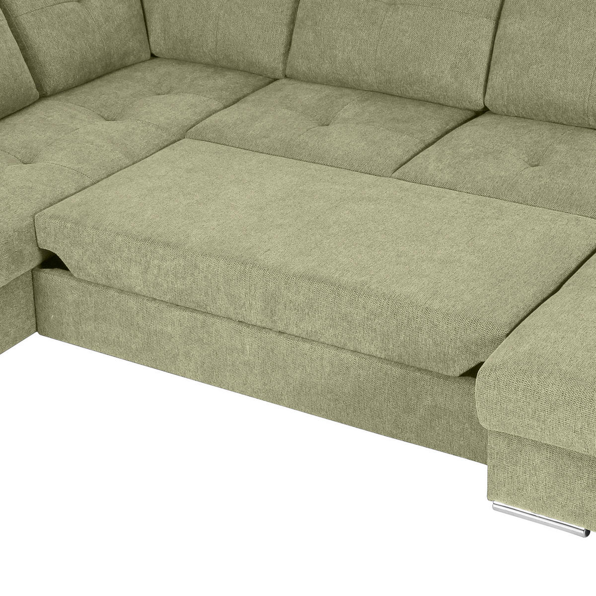 WOHNLANDSCHAFT in Flachgewebe Hellgrün  - Chromfarben/Hellgrün, Konventionell, Kunststoff/Textil (217/338/180cm) - Hom`in