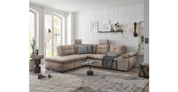 ECKSOFA Creme Mikrovelours  - Creme/Schwarz, KONVENTIONELL, Kunststoff/Textil (217/265cm) - Carryhome