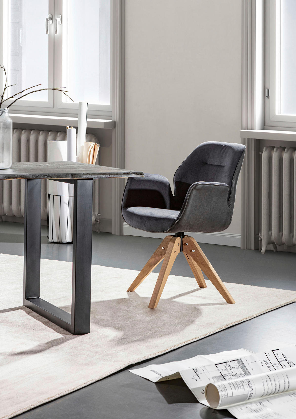 SESSEL Flachgewebe Dunkelgrau    - Eichefarben/Dunkelgrau, MODERN, Holz/Textil (59/87/63cm) - Livetastic