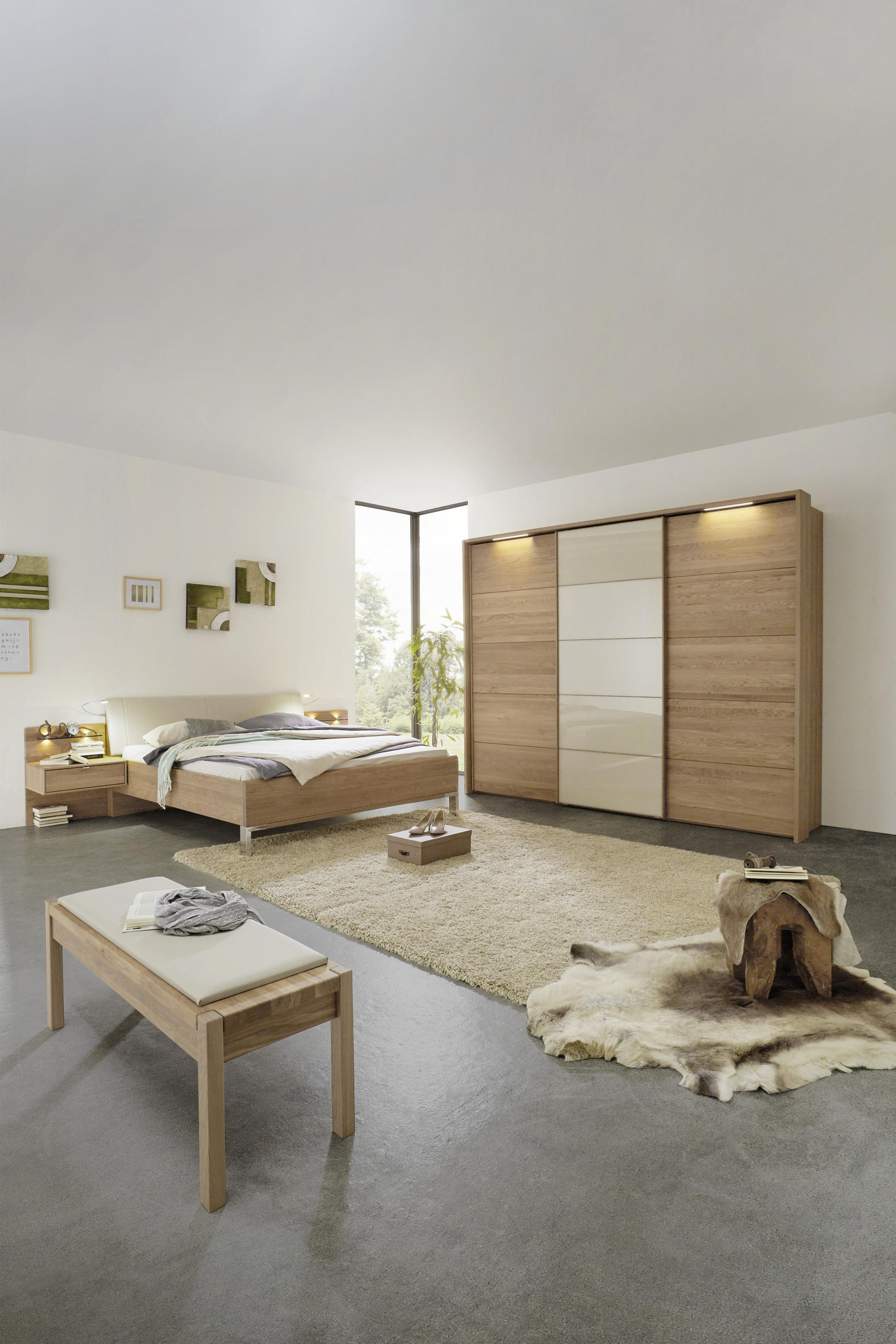 SCHLAFZIMMER Eichefarben, Champagner - Champagner/Eichefarben, Design, Glas/Holz (180/200cm) - Dieter Knoll