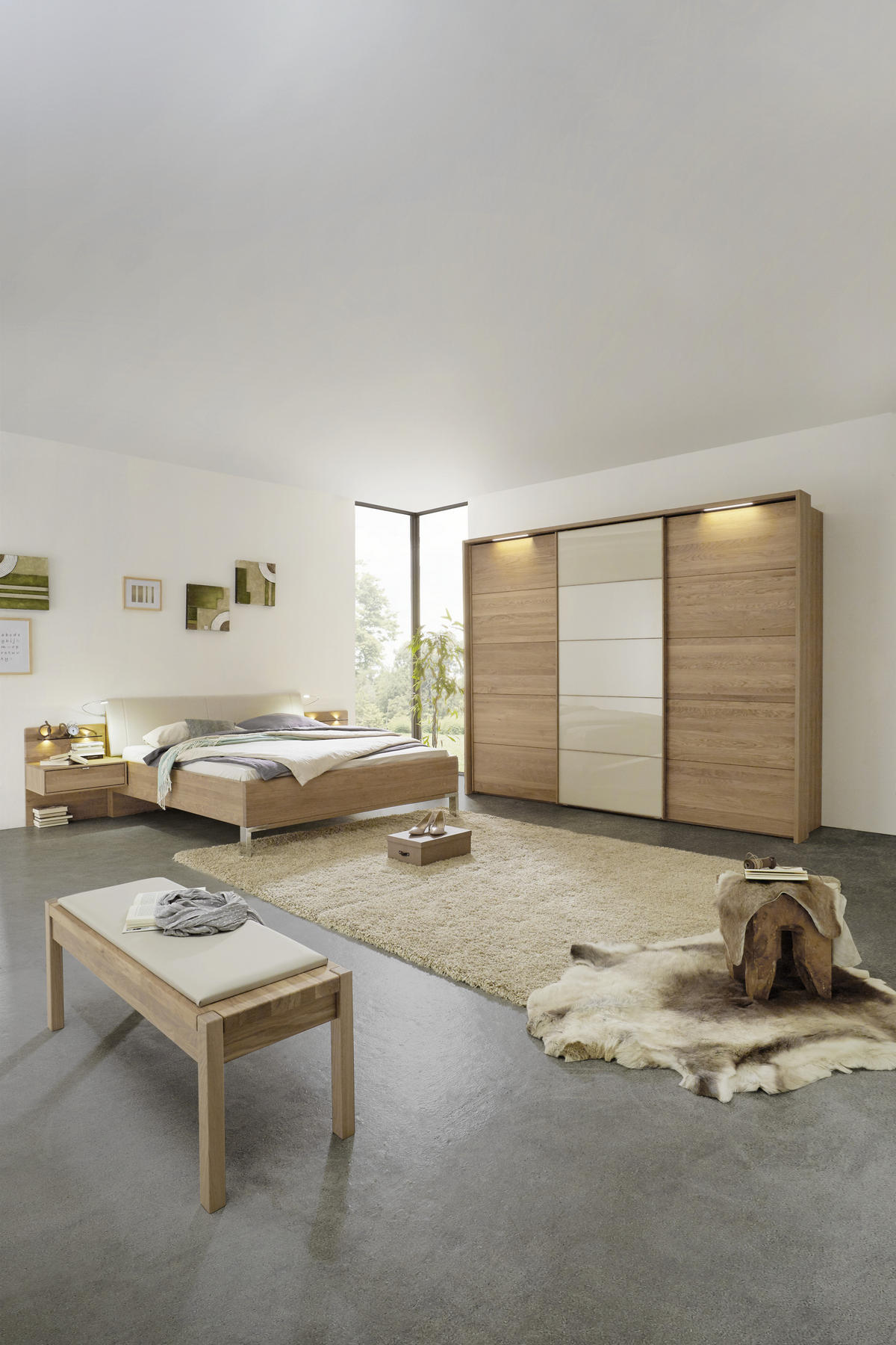 SCHLAFZIMMER Eichefarben, Champagner  - Champagner/Eichefarben, Design, Glas/Holz (180cm) - Dieter Knoll