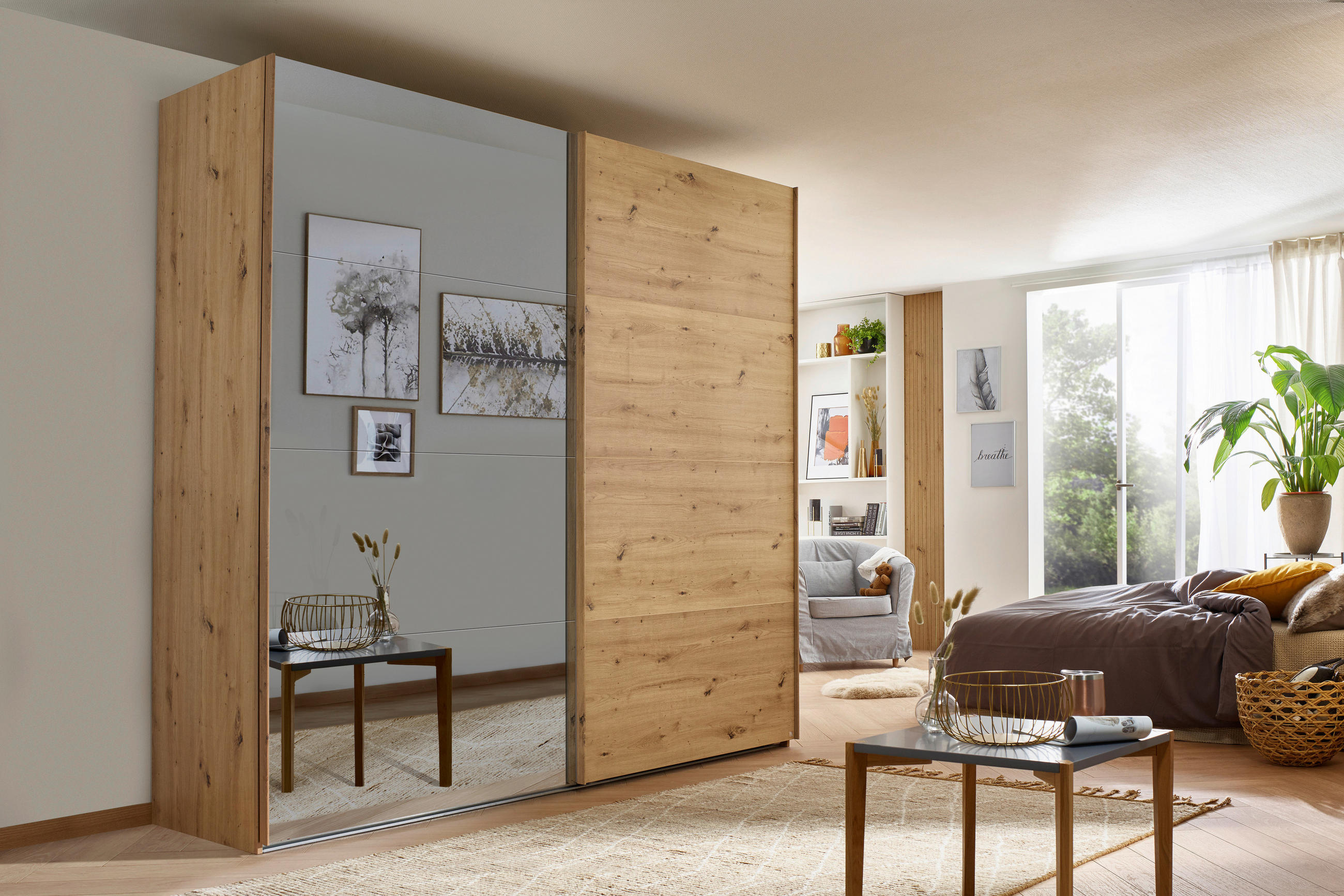 SCHWEBETÜRENSCHRANK in Eiche Artisan  - Eiche Artisan, Design, Glas/Holzwerkstoff (271/223/68cm) - Xora