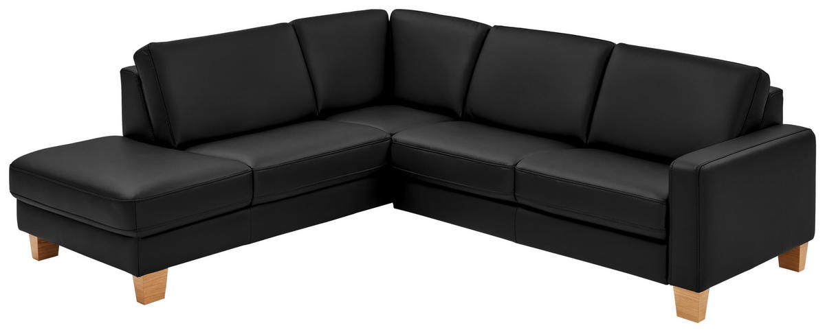 ECKSOFA in Echtleder Schwarz  - Eiche Bianco/Schwarz, Natur, Leder/Holz (235/257cm) - Valdera