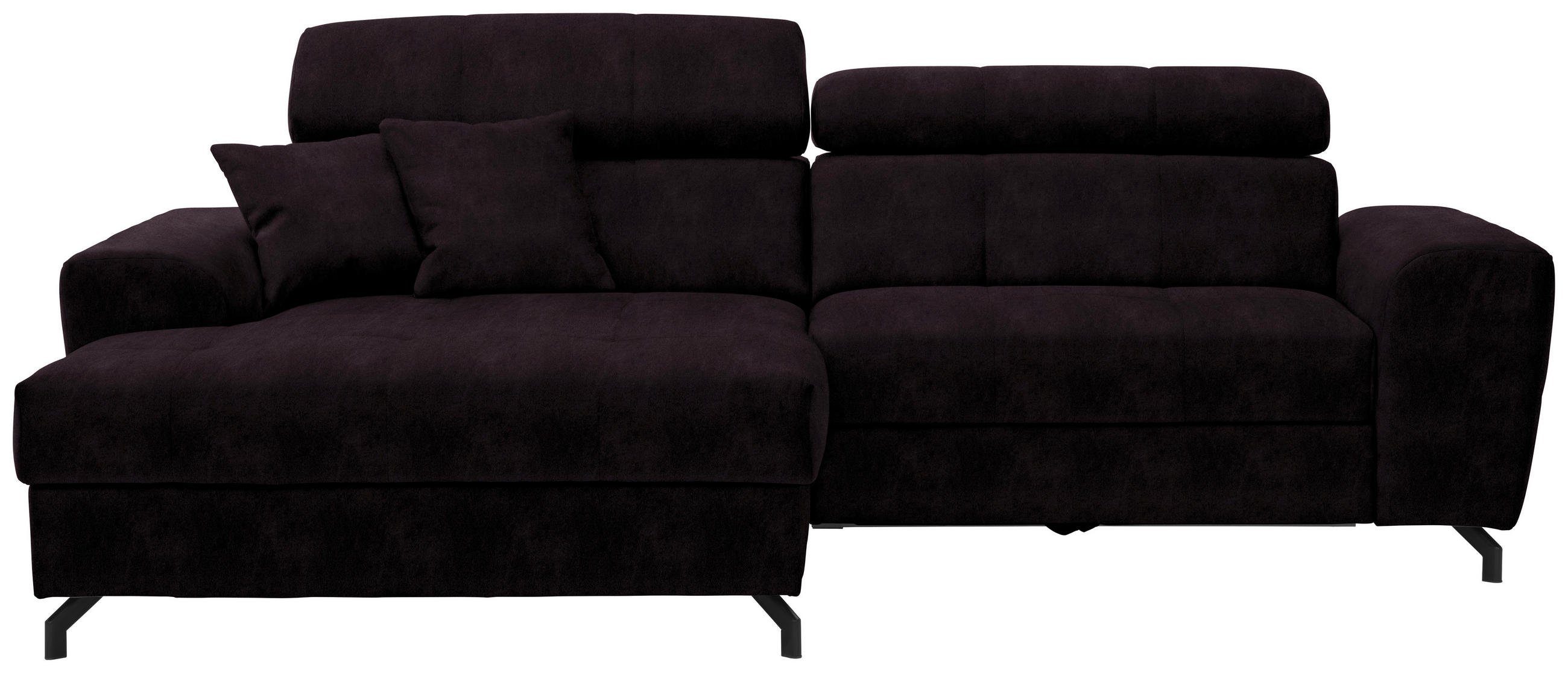 ECKSOFA Aubergine Velours Zierkissen, Bettkasten, Schlaffunktion, Rücken echt, Kopfteilverstellung  - Aubergine/Schwarz, Design, Textil/Metall (181/267cm) - Carryhome