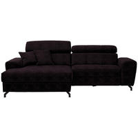 ECKSOFA 181/267 cm  in Velours Aubergine Zierkissen, Bettkasten, Schlaffunktion, Rücken echt, Kopfteilverstellung  181/267 cm  - Aubergine/Schwarz, Design, Textil/Metall (181/267cm) - Carryhome