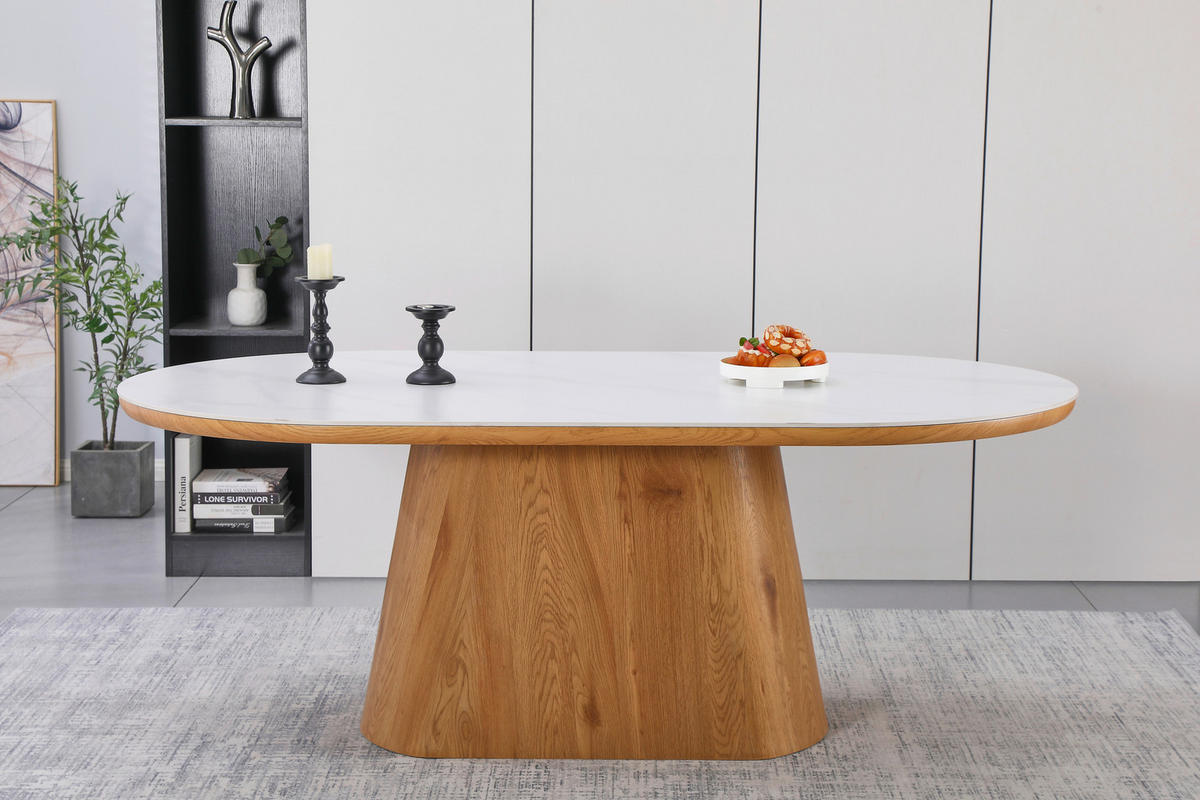 ESSTISCH in Holz, Keramik, Papier 200/110/75 cm  - Eichefarben/Weiß, MODERN, Holz/Keramik (200/110/75cm) - Livetastic