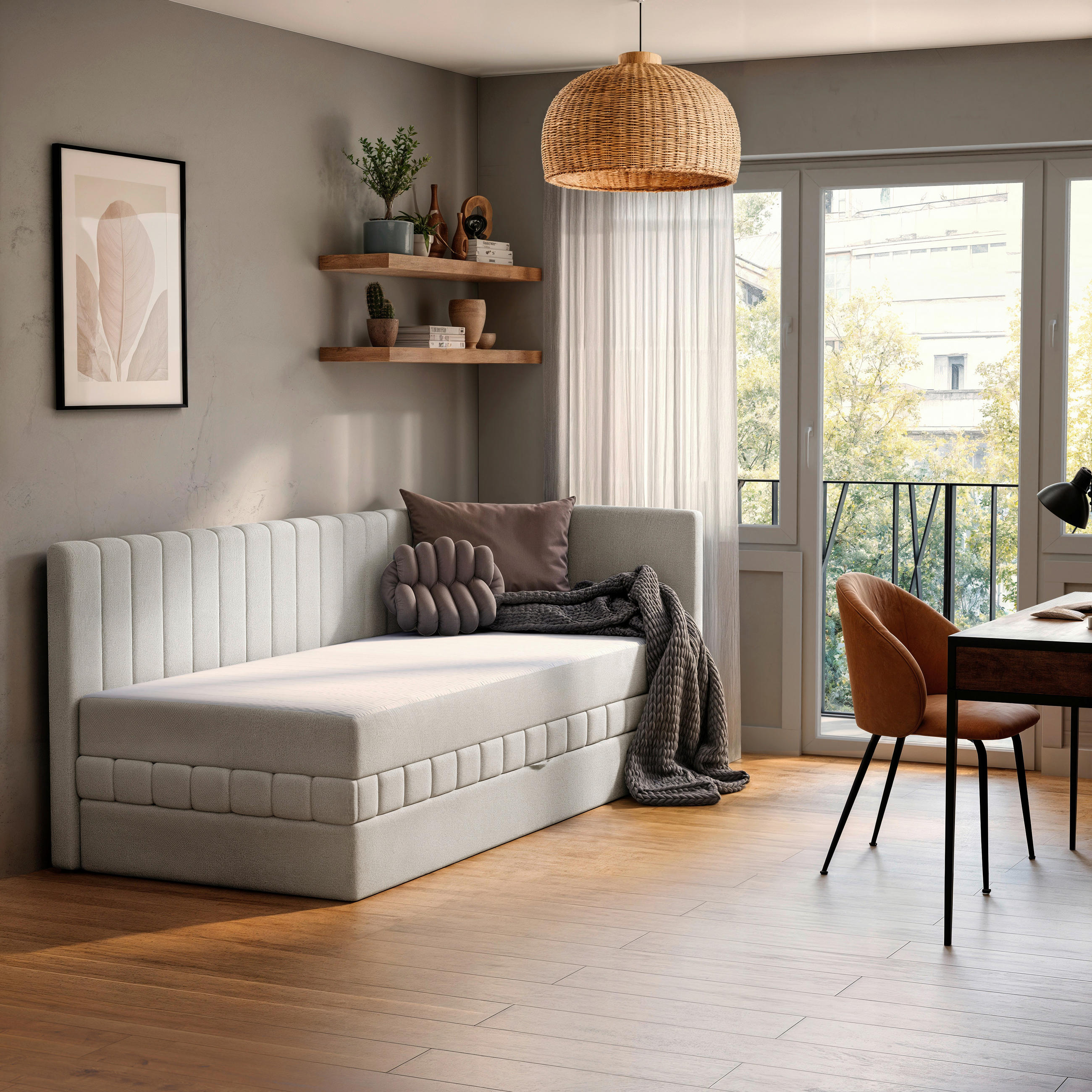 SCHLAFSOFA in Struktur Creme  - Creme/Schwarz, Design, Holz/Holzwerkstoff (212/83/99cm) - MID.YOU