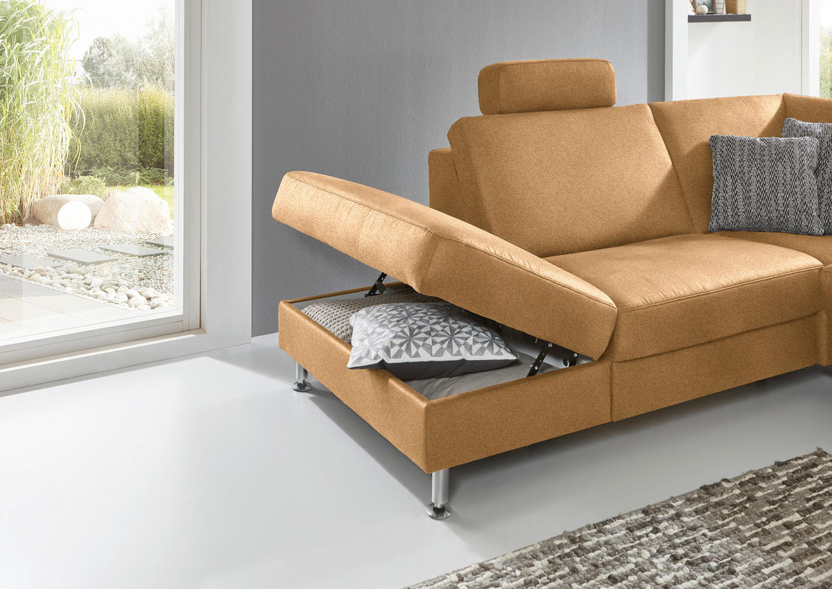 ECKSOFA in Mikrofaser Honig  - Alufarben/Honig, Design, Textil/Metall (242/275cm) - Dieter Knoll