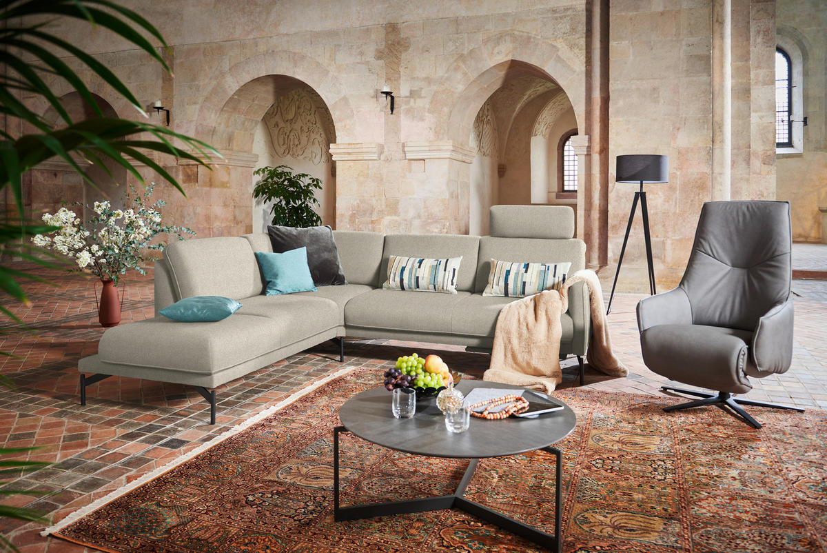 ECKSOFA in Flachgewebe Beige  - Anthrazit/Beige, Design, Textil/Metall (230/254cm) - Johann Jakob