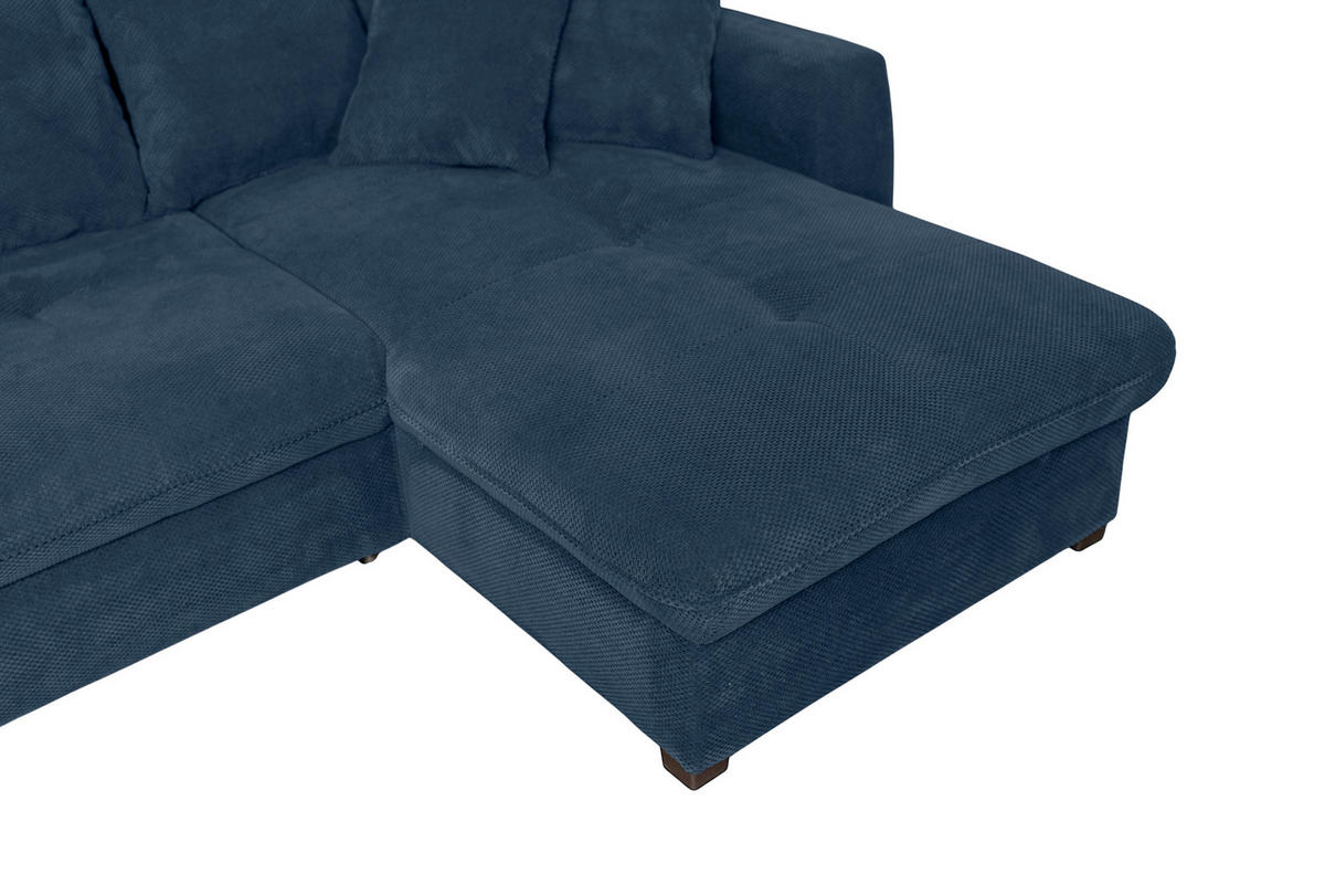 ECKSOFA LORENZO Dunkelblau Struktur Liegefläche im Originalstoff  - Schwarz/Dunkelblau, Design, Textil/Metall (302/188cm) - P & B