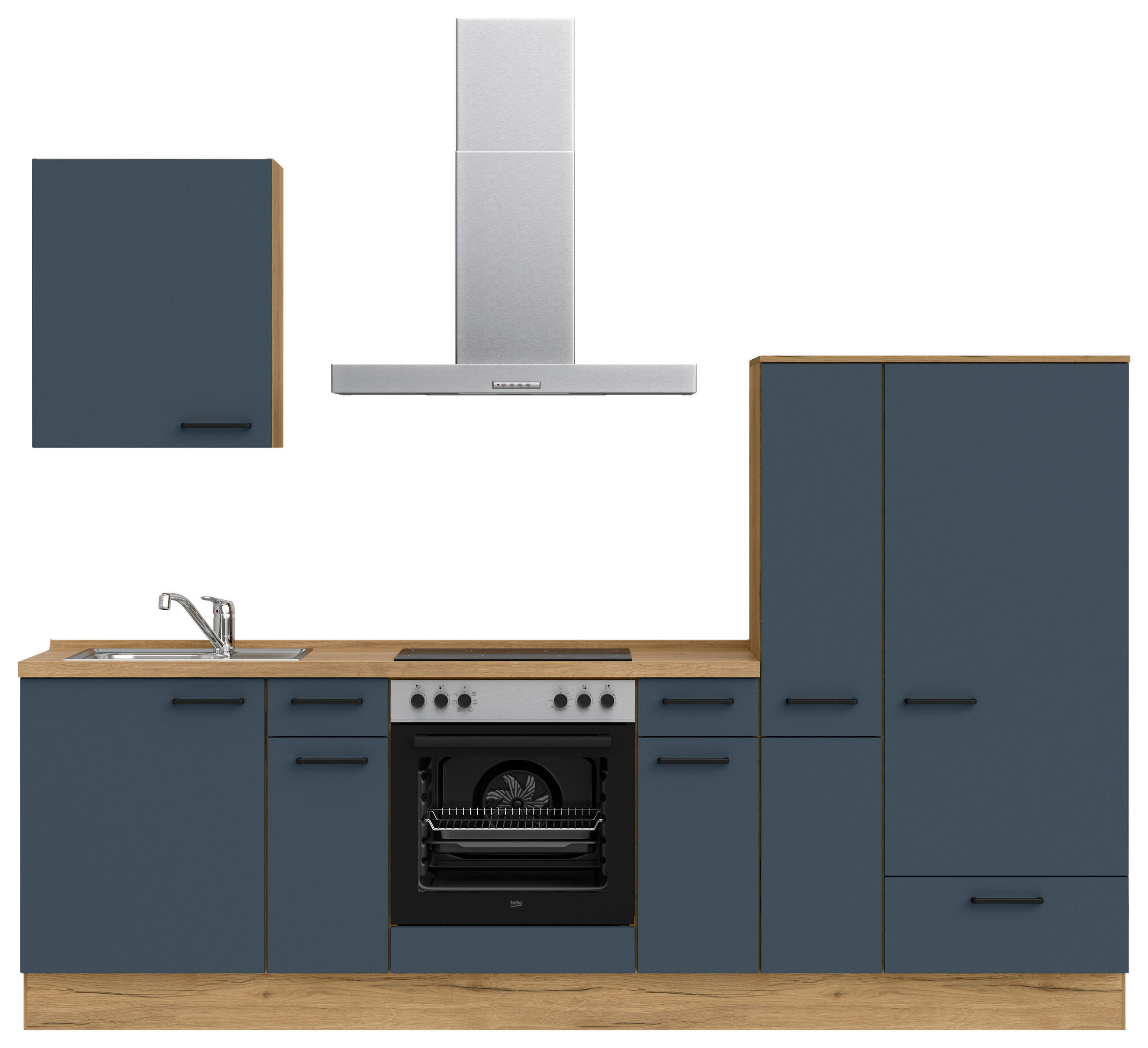 KÜCHENLEERBLOCK 270 cm   in Blau, Eichefarben  - Blau/Eichefarben, MODERN, Holzwerkstoff/Metall (270cm) - Nobilia