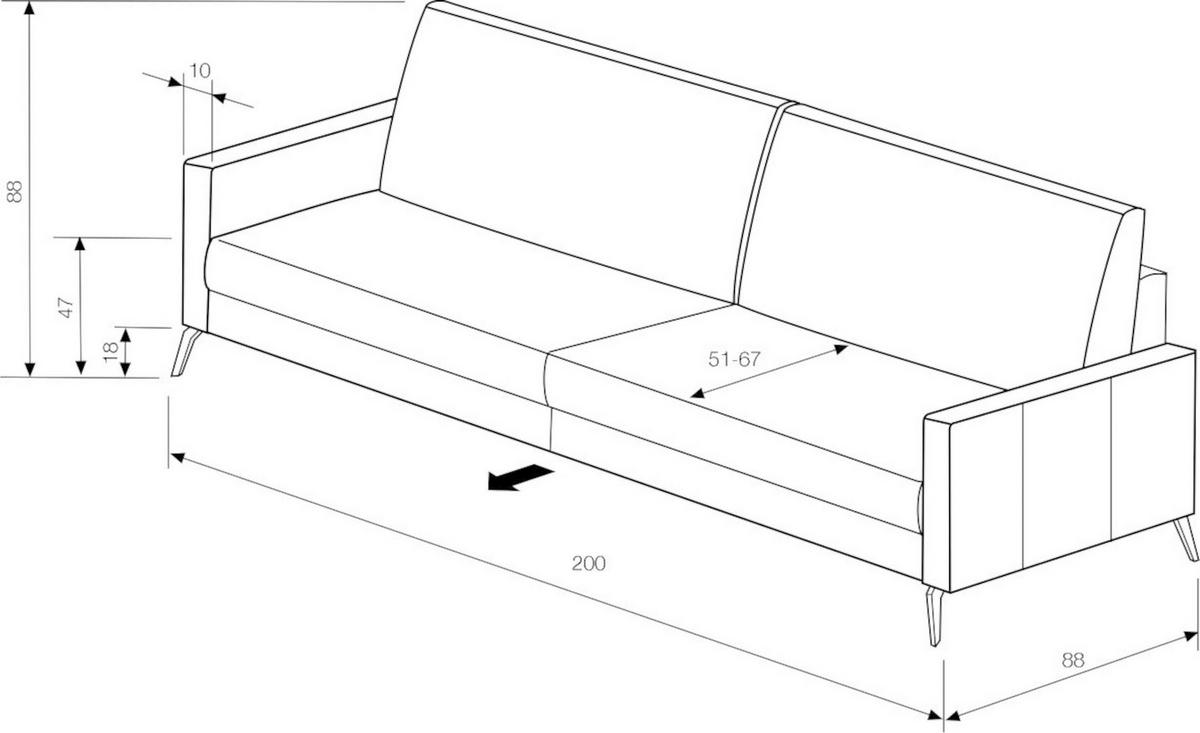 3-SITZER-SOFA Echtleder Taupe  - Taupe/Schwarz, KONVENTIONELL, Leder/Metall (184/86/89cm) - Pure Home Comfort