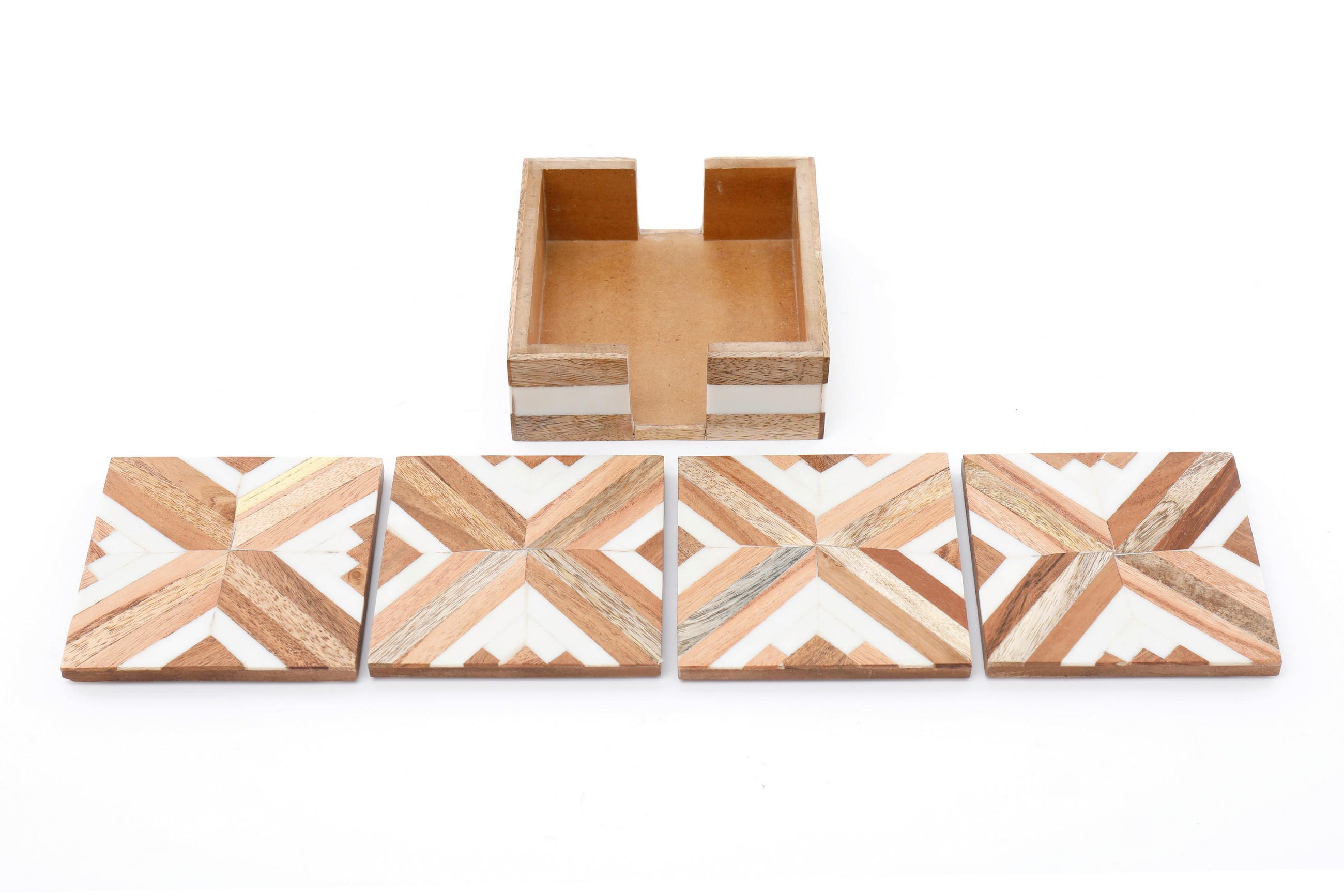 ALÁTÉT SZETT 4 részes  - akáciaszínű/fehér, Basics, fa (12/5/12cm)