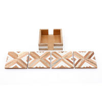 ALÁTÉT SZETT 4 részes  - akáciaszínű/fehér, Basics, fa (12/5/12cm)