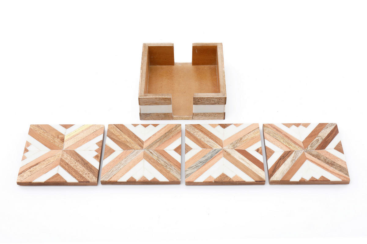 ALÁTÉT SZETT 4 részes  - akáciaszínű/fehér, Basics, fa (12/5/12cm)