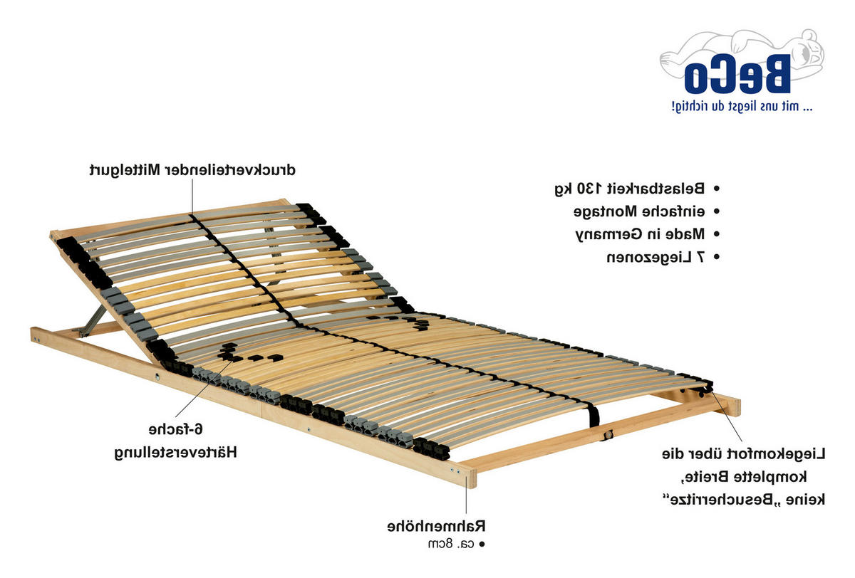 LATTENROST 100/200 cm, Kopfteil verstellbar, Birke, Buche  - Naturfarben/Grau, Basics, Holz (100/200cm) - Boxxx