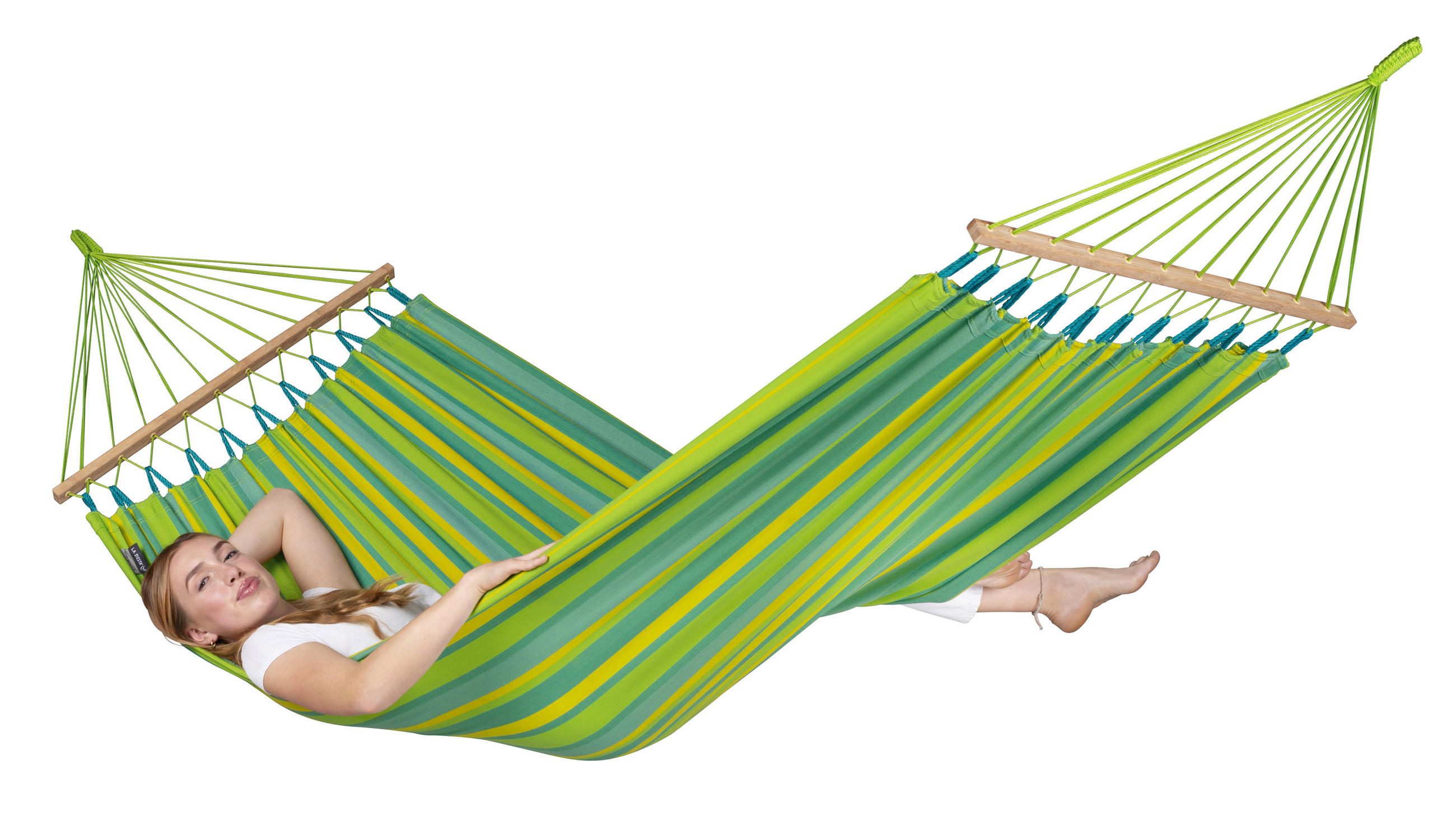 HÄNGEMATTE single bar outdoor  - Türkis/Gelb, KONVENTIONELL, Holz/Textil (140/300cm) - La Siesta