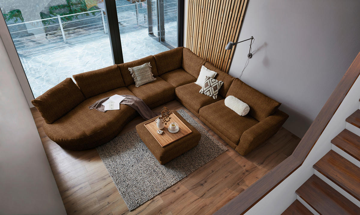 ECKSOFA in Chenille, Cord Messingfarben  - Messingfarben/Schwarz, Design, Kunststoff/Textil (425/365cm) - Lomoco